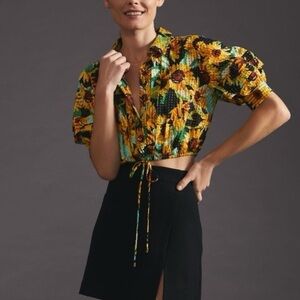 Anthropologie Maeve Cropped Sunflower Blouse - Size Small